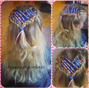 Heart braid, dutch lace braid with ribbon, valentine's hairstyle