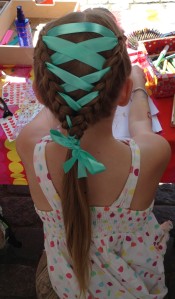 two dutch braids with ribbon